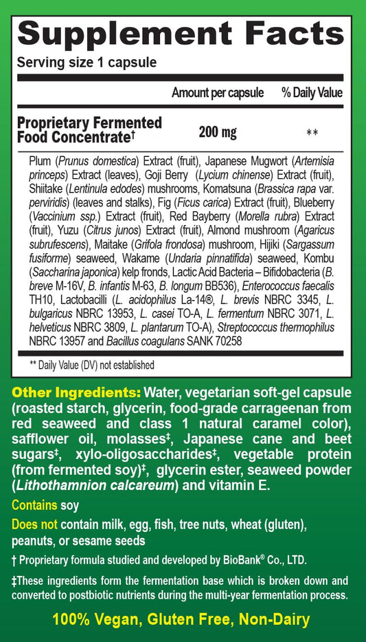 Essential Formulas probiotic ingredients with fruit and vegetable prebiotics for microbiome fuel.