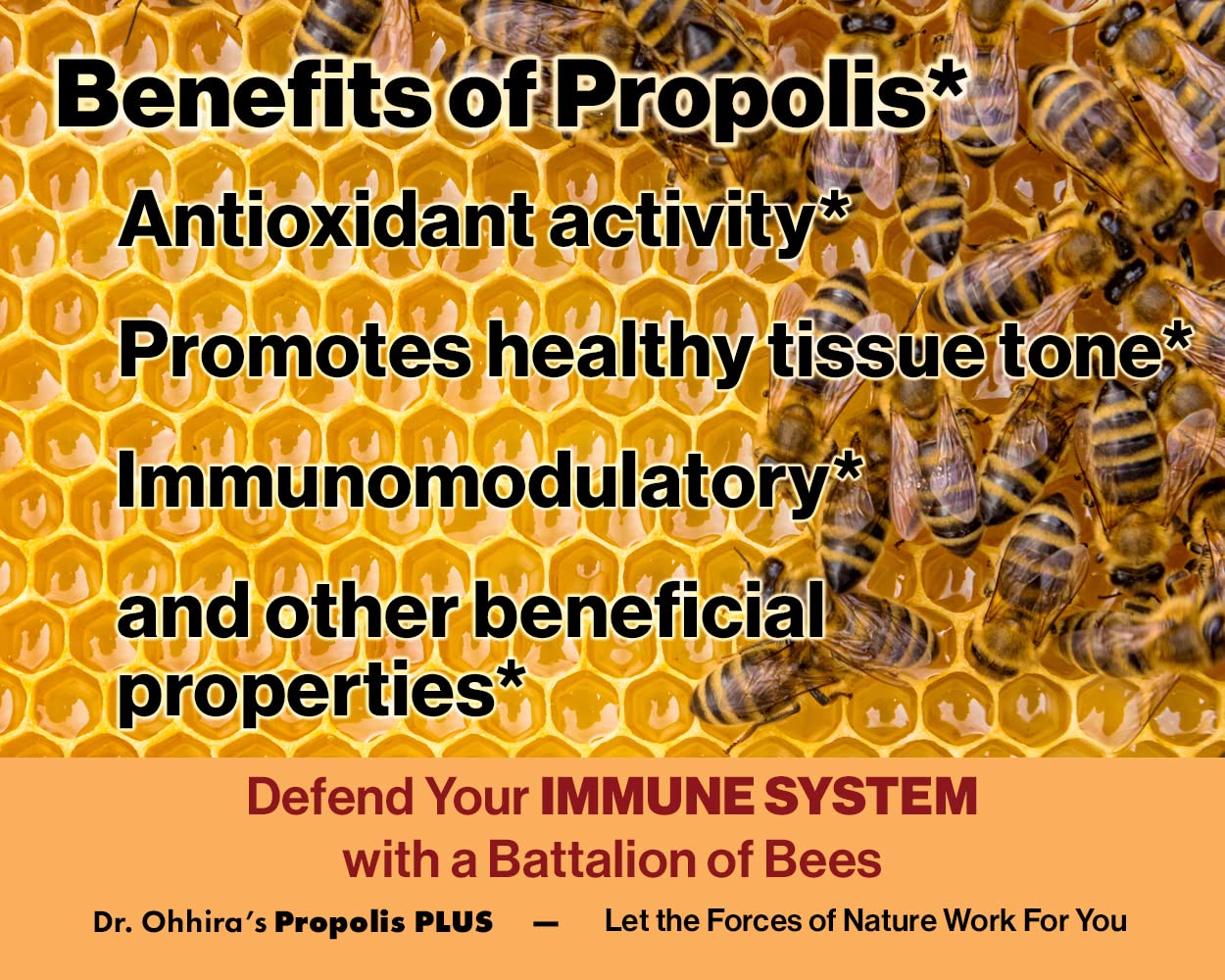 Dr Ohhira's Propolis Plus capsules arranged for daily wellness in an Essential Formulas setup.