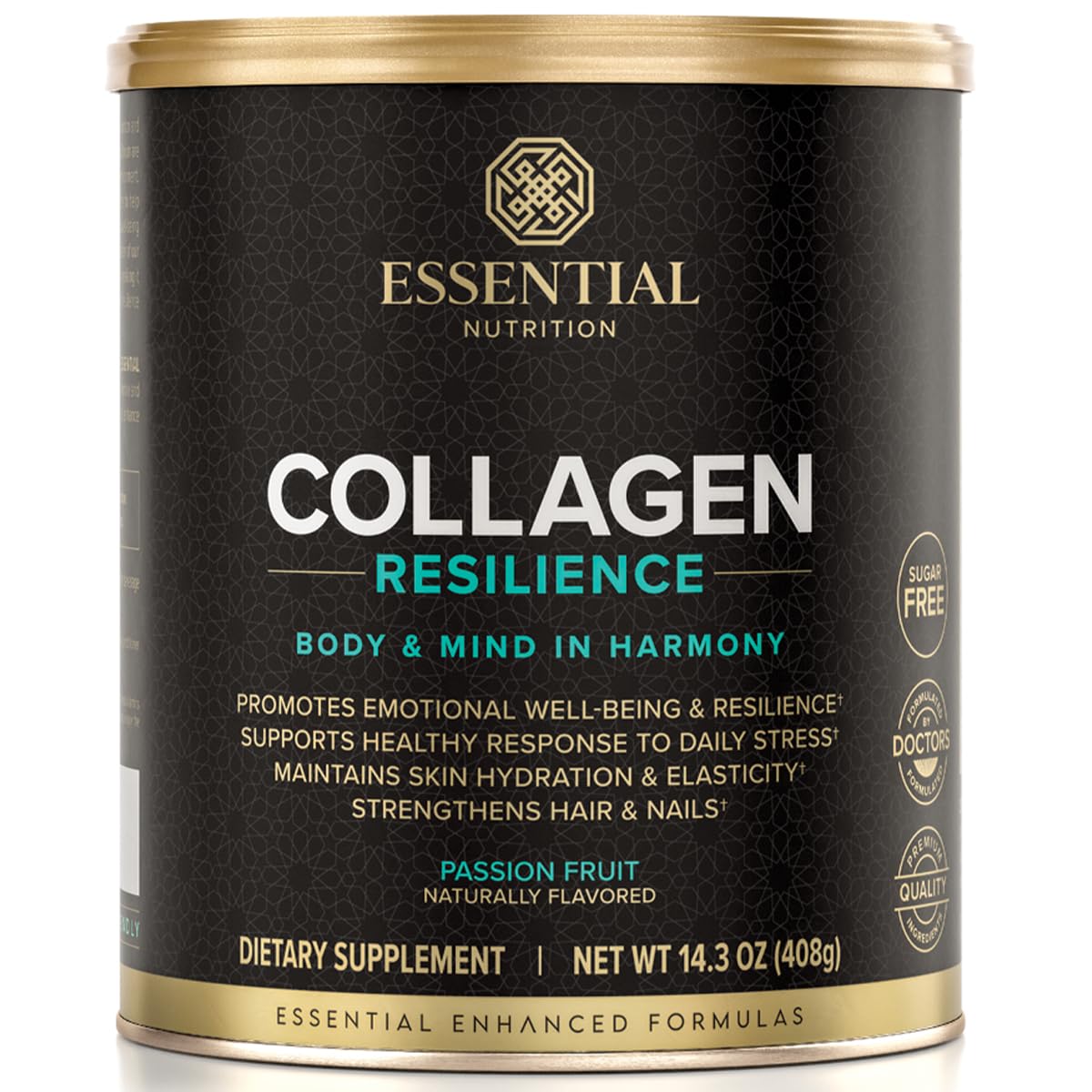 Essential Nutrition Collagen Resilience bottle front supports daily skin hydration.