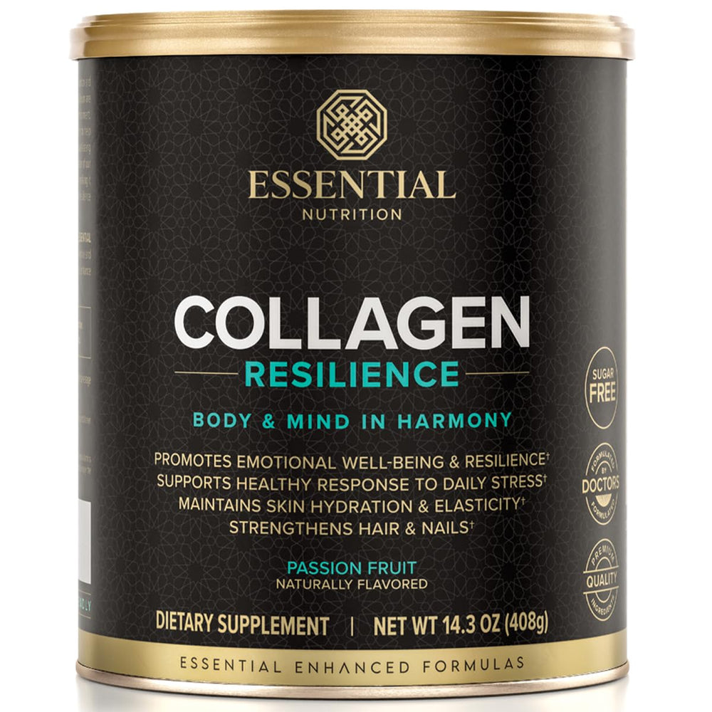 Essential Nutrition Collagen Resilience bottle front supports daily skin hydration.