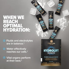 Glass of water with Hydrolift shows a clean, sugar-free hydration option.