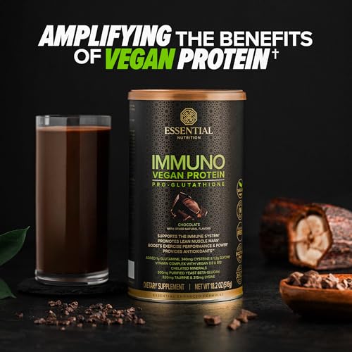 Immuno Vegan chocolate powder being dispensed for a quick plant-based shake