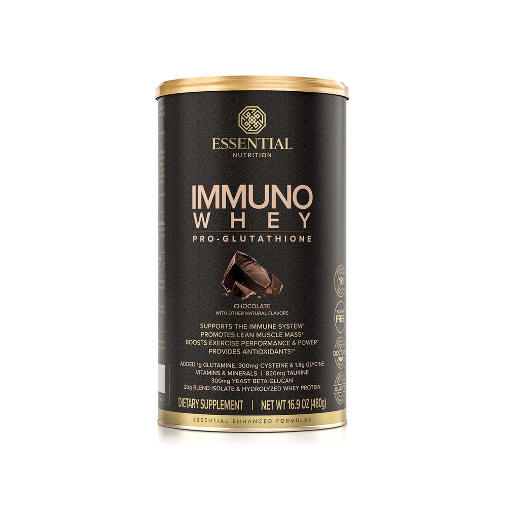 Essential Nutrition Immuno Whey chocolate bottle for convenient post-workout protein