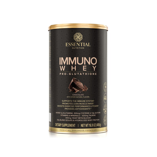 Essential Nutrition Immuno Whey chocolate bottle for convenient post-workout protein