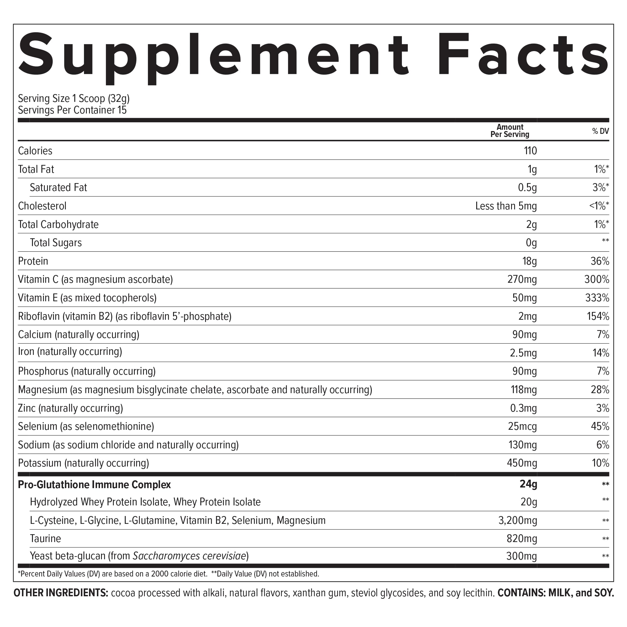Essential Nutrition Immuno Whey ingredients area with beta glucan and antioxidants