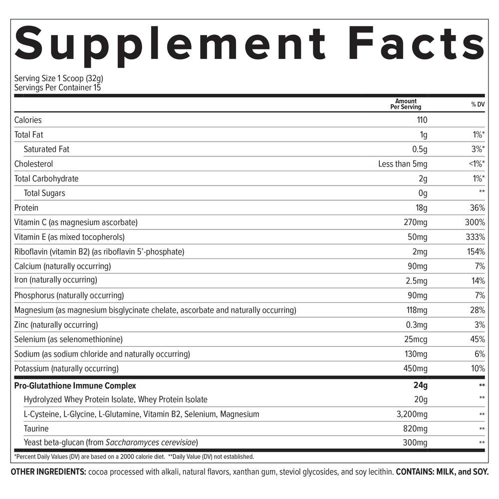 Essential Nutrition Immuno Whey ingredients area with beta glucan and antioxidants