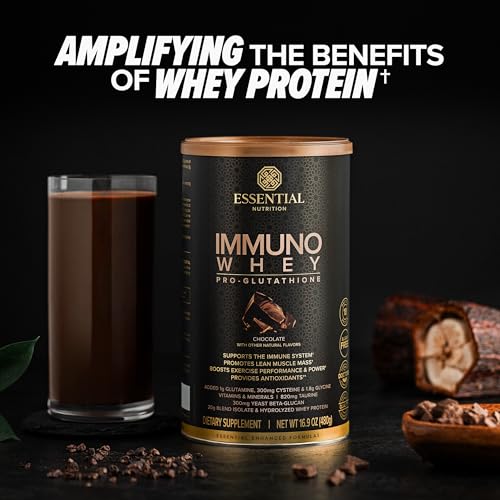 Essential Nutrition Immuno Whey scoop closeup highlighting fast dissolving formula