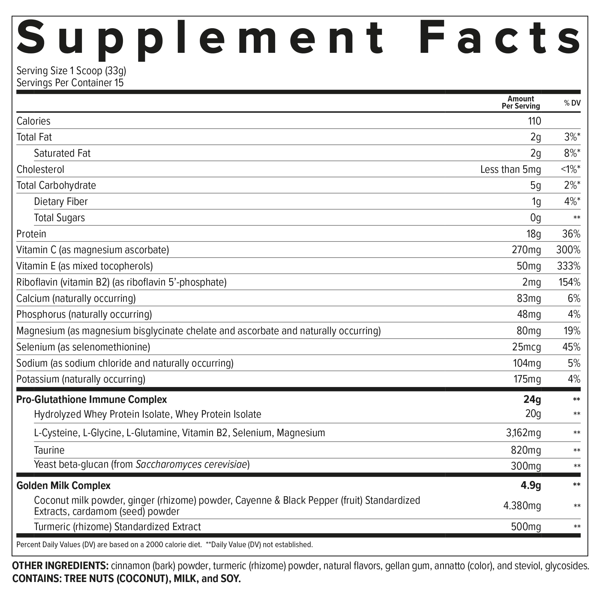Essential Nutrition Immuno Whey serving on counter highlights 18 g protein