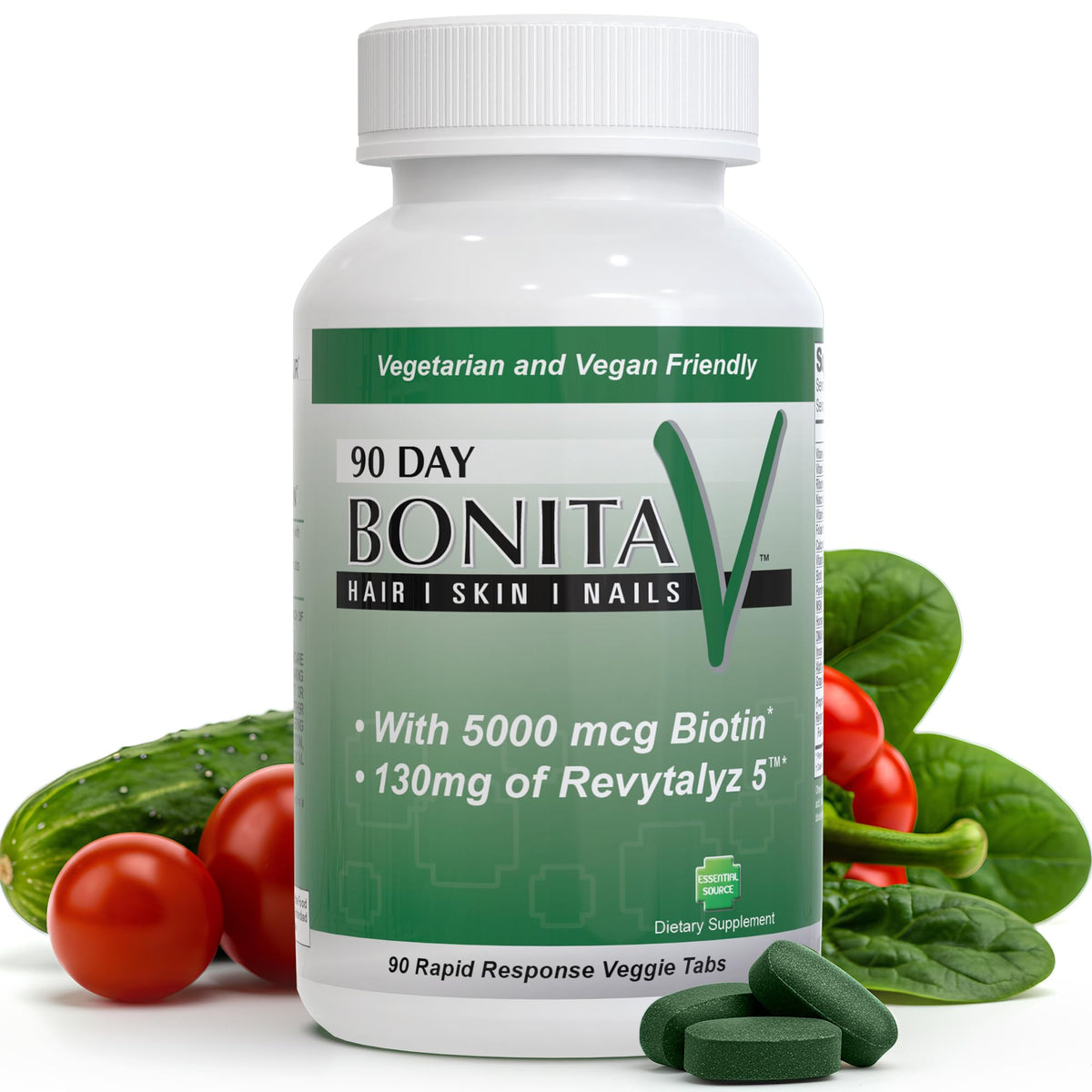 Essential Source Biotin 5000 mcg tablets support hair growth and vitality.