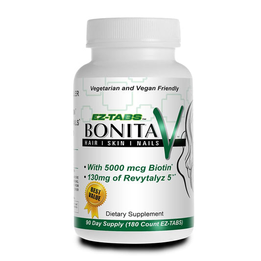 Essential Source Bonita V bottle front with 180 vegan tablets for daily use.