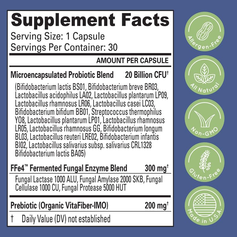 Label highlighting four digestive enzymes in Essential Source TriActive Biotics.