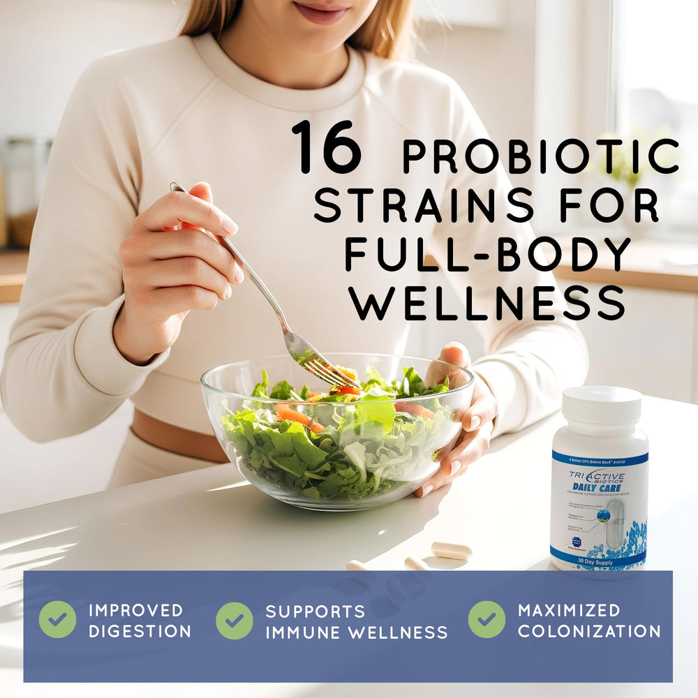 TriActive Biotics capsule closeup highlighting potency and 6 billion CFU.