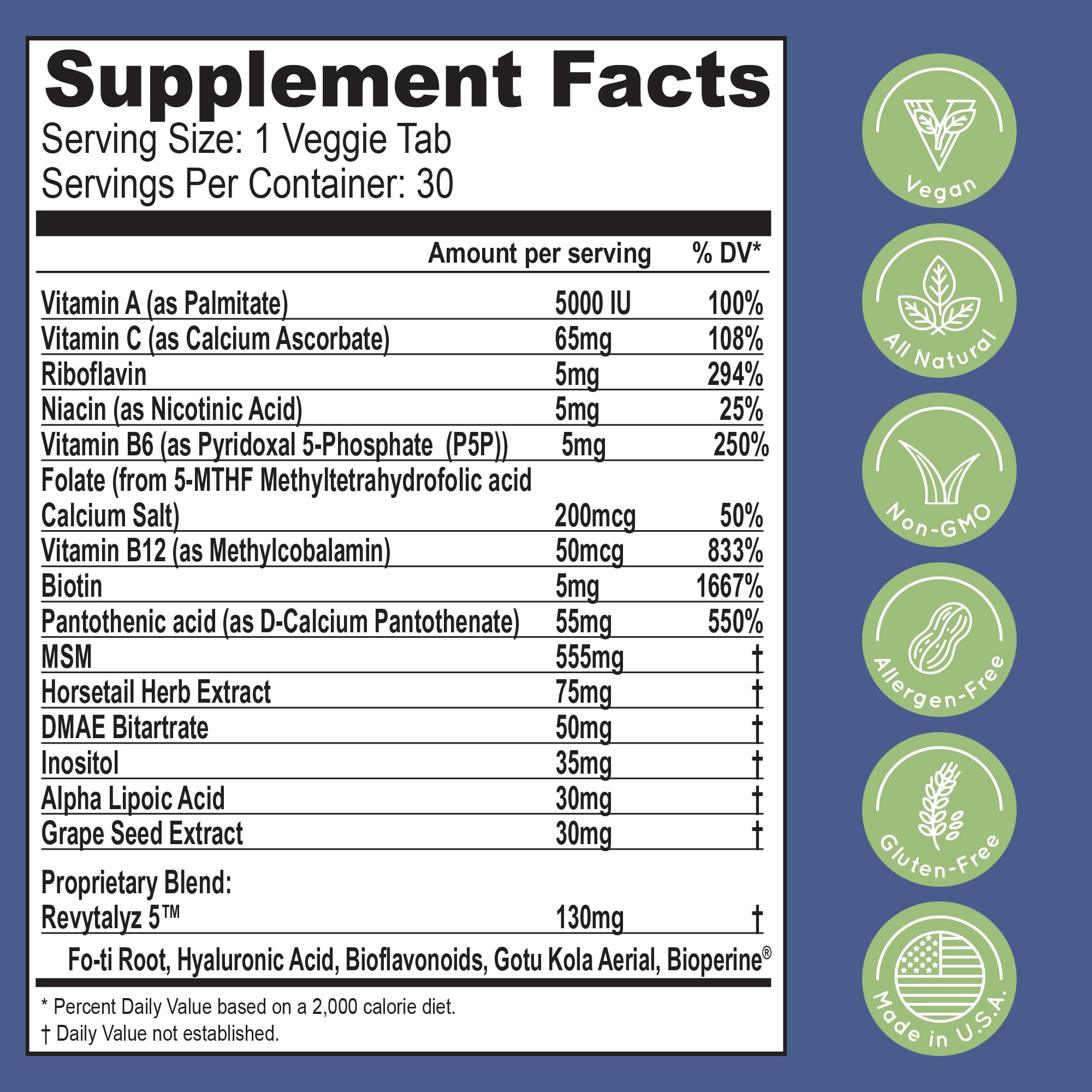 Vegan, gluten-free formula supports daily beauty routine with Essential Source Biotin.