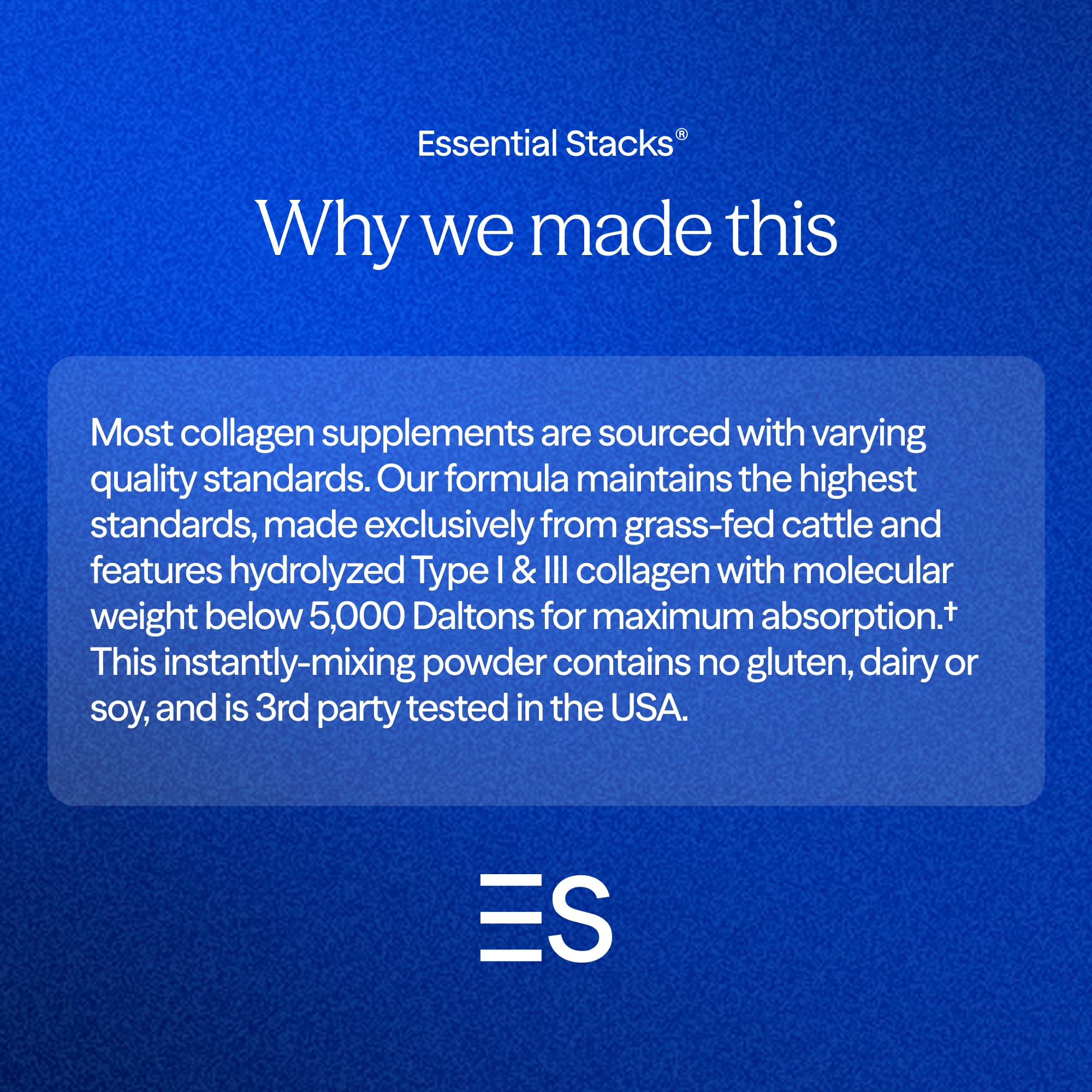 Essential Stacks unflavored collagen powder dissolves easily in drinks.