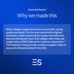 Essential Stacks unflavored collagen powder dissolves easily in drinks.