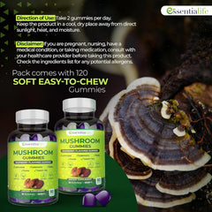 Essentialife Cordyceps-Turkey Tail-Reishi-Chaga blend graphic for immune-support ideas.
