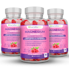 Essentialife Magnesium Gummies 3-Pack bottle front for easy daily wellness.