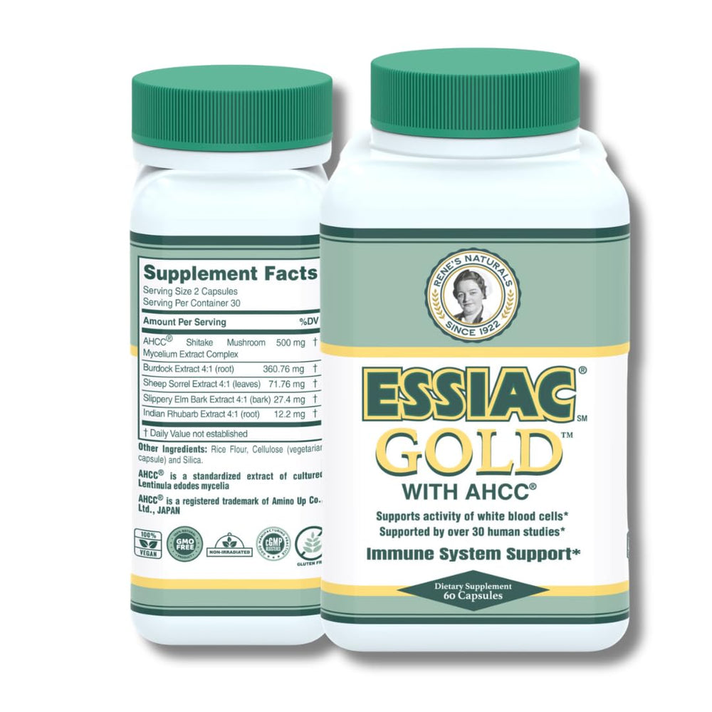 Essiac Gold with AHCC bottle front showing premium immune support.