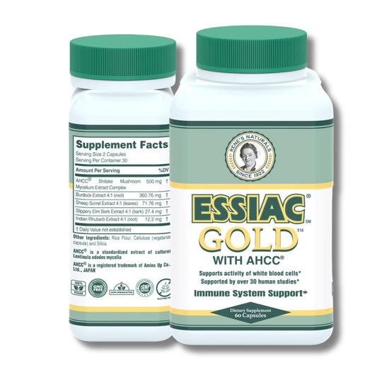 Essiac Gold with AHCC bottle front showing premium immune support.