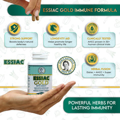 Essiac Gold AHCC label detail emphasizing formula notes.