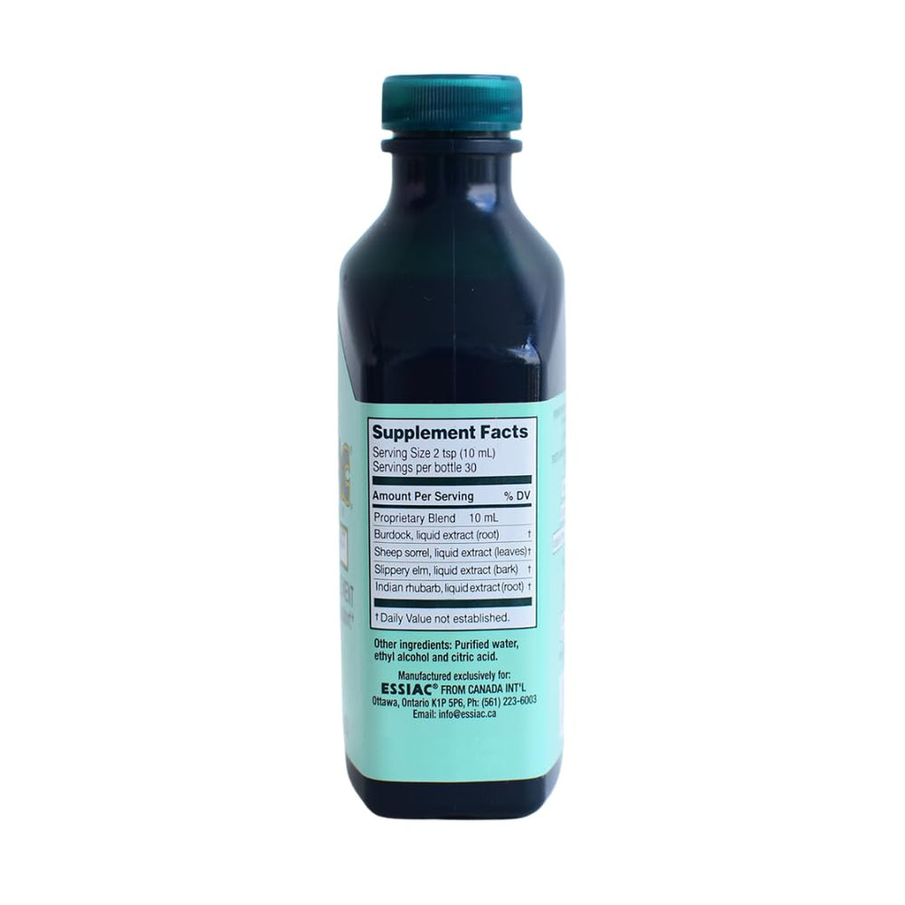Essiac Original Herbal Liquid bottle pour demonstrates quick absorption and easy dosing