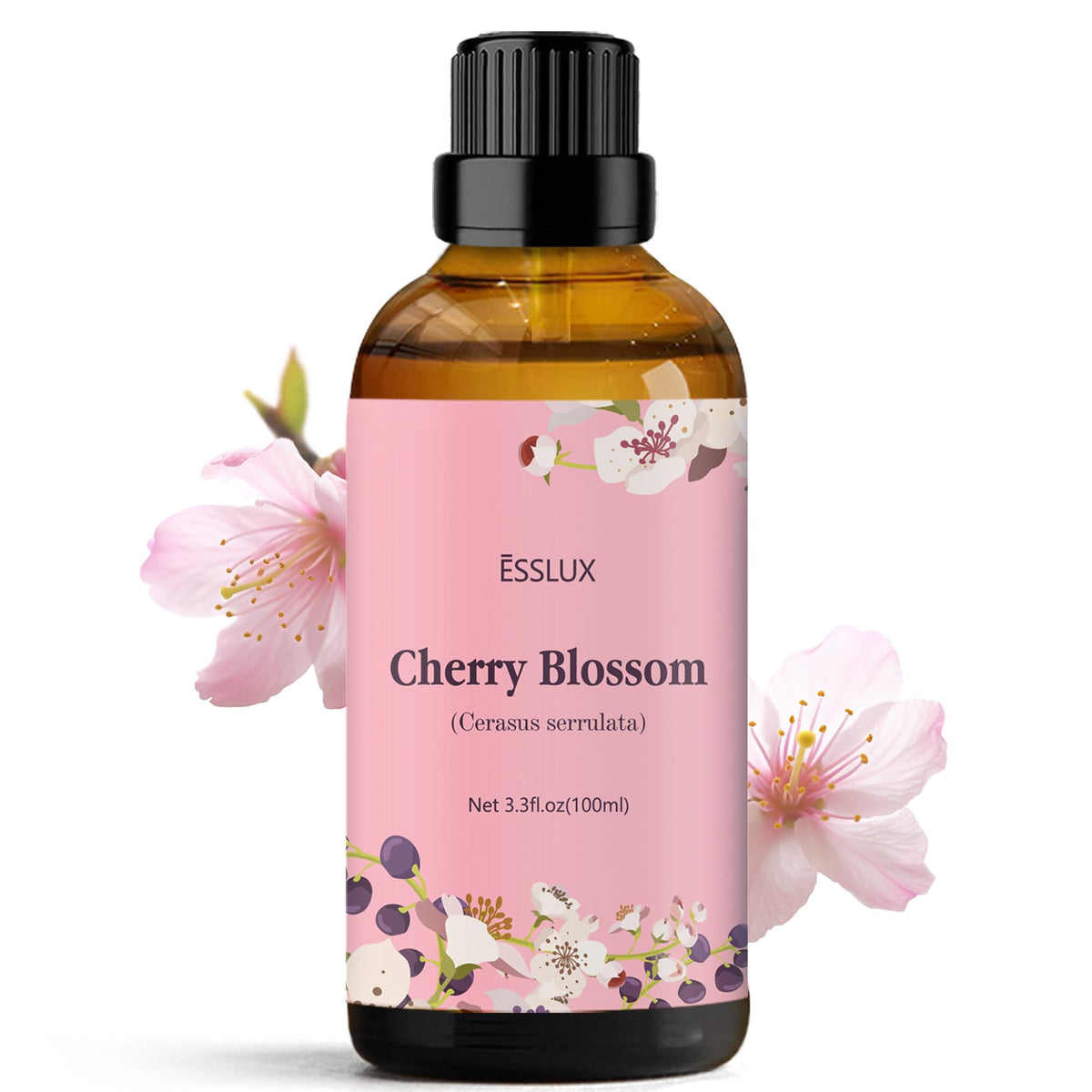 ESSLUX Cherry Blossom essential oil bottle pouring for diffuser use and relaxation