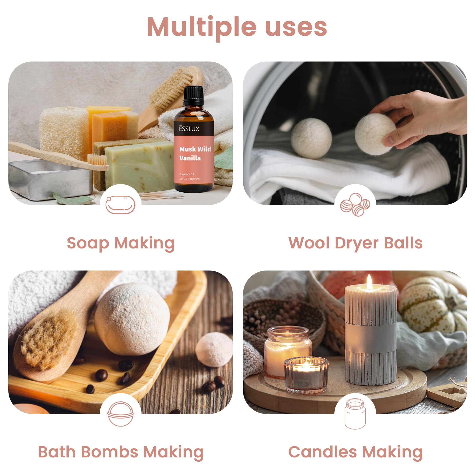 ESSLUX Musk Wild Vanilla bath bomb scent for spa-like soaks