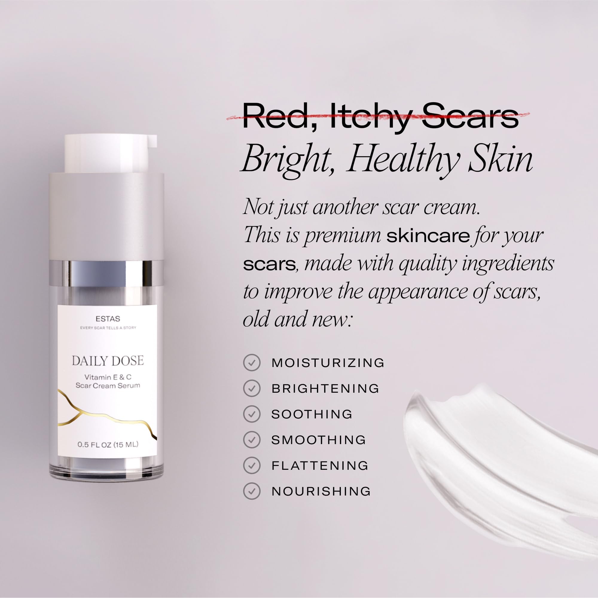 Close-up of ESTAS Beauty Scar Cream tube with smooth, non-greasy texture.