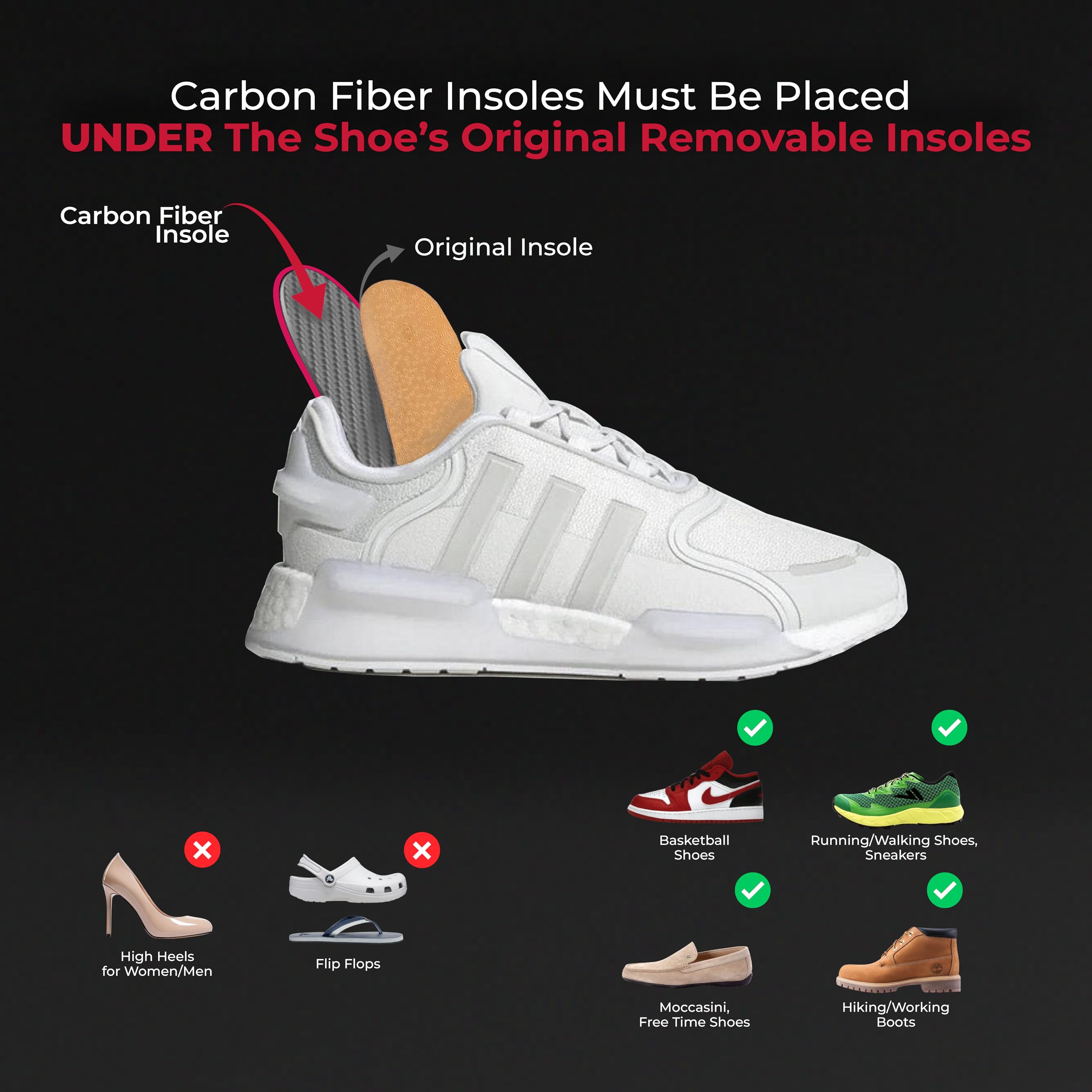 EstCarbon insole inside shoe, durable and lightweight.