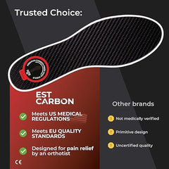 EstCarbon carbon fiber insole packaging image highlights single-piece construction.