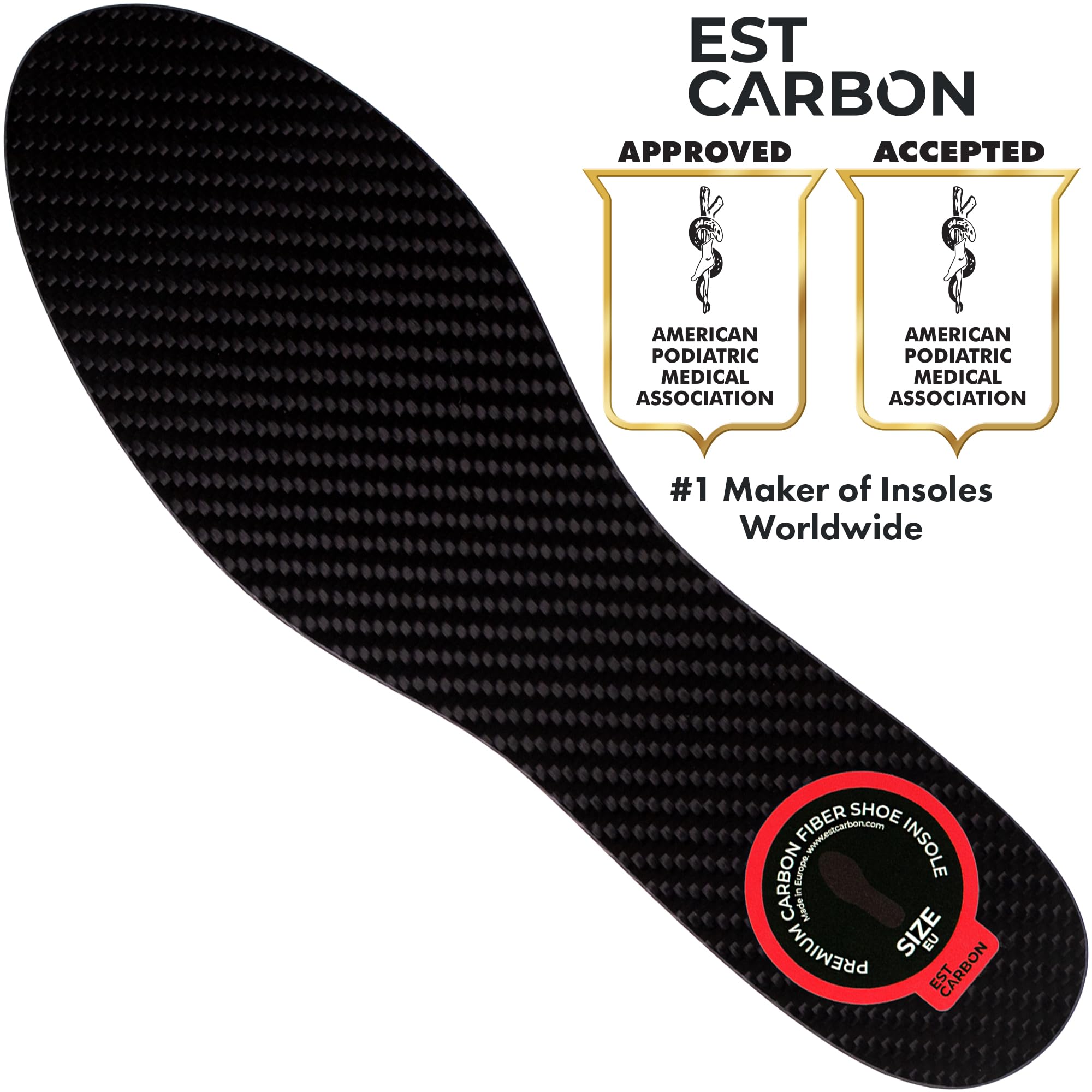 EstCarbon carbon fiber insole side profile demonstrates rigid structure for improved stability.
