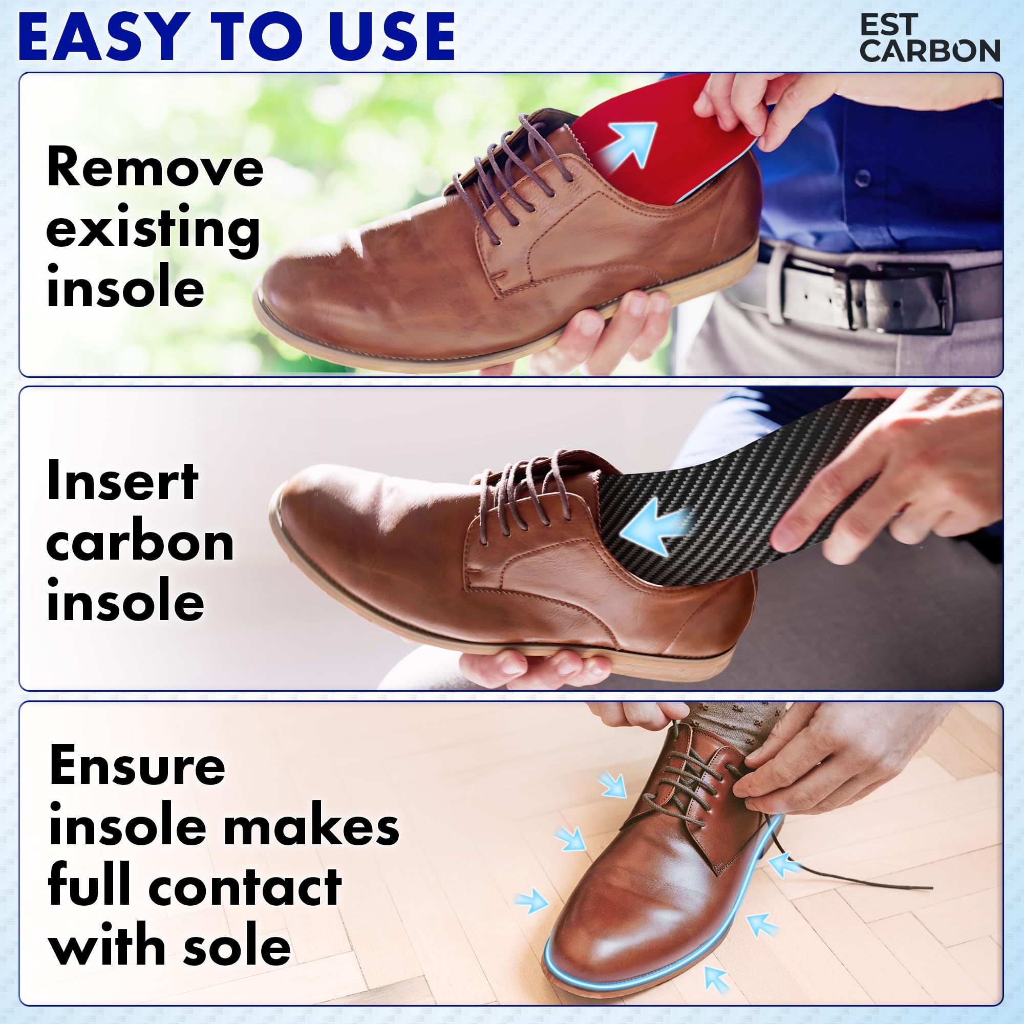 EstCarbon full-length carbon fiber insole in use across the foot