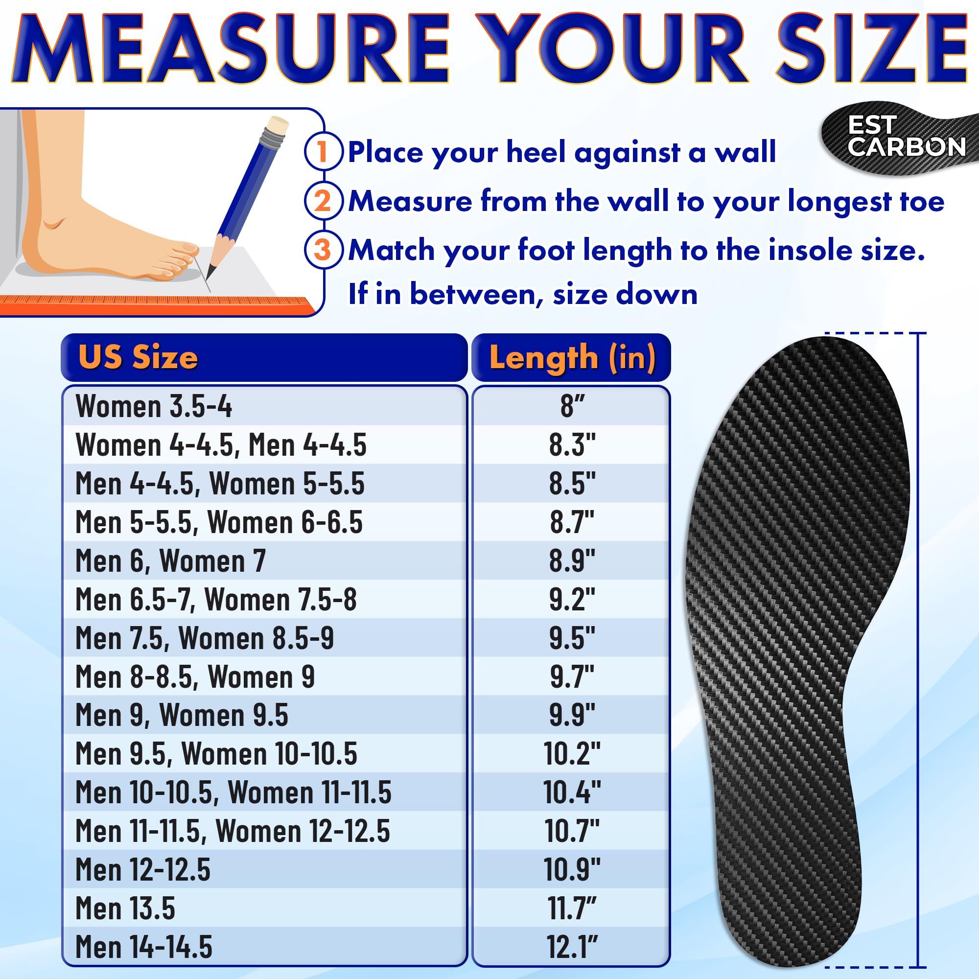 EstCarbon one-piece carbon fiber insole, 1.6mm thin for lightweight durability