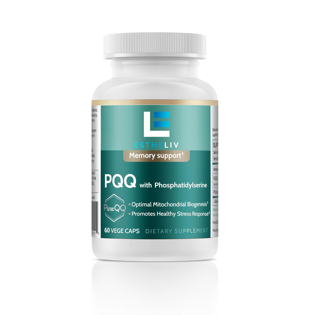 ESTHELIV PQQ-PS bottle—stable formulation for daily vitality support.