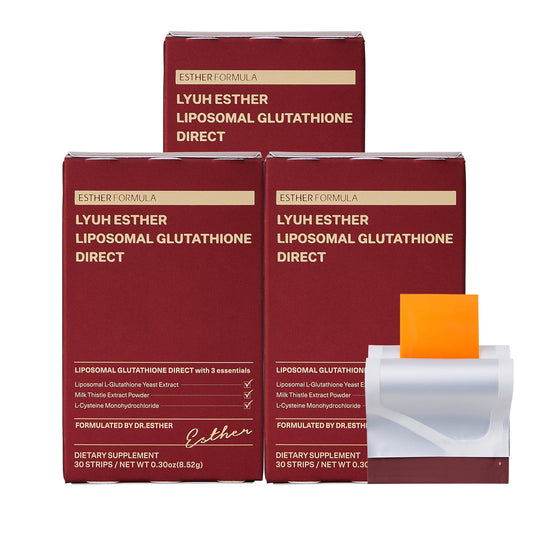 Esther Formula Liposomal Glutathione Strips pack highlights convenient antioxidant support.