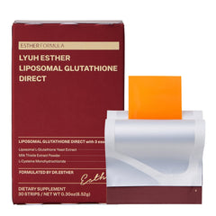 ESTHER FORMULA Liposomal Glutathione Strips packaging showing convenient on-the-go support