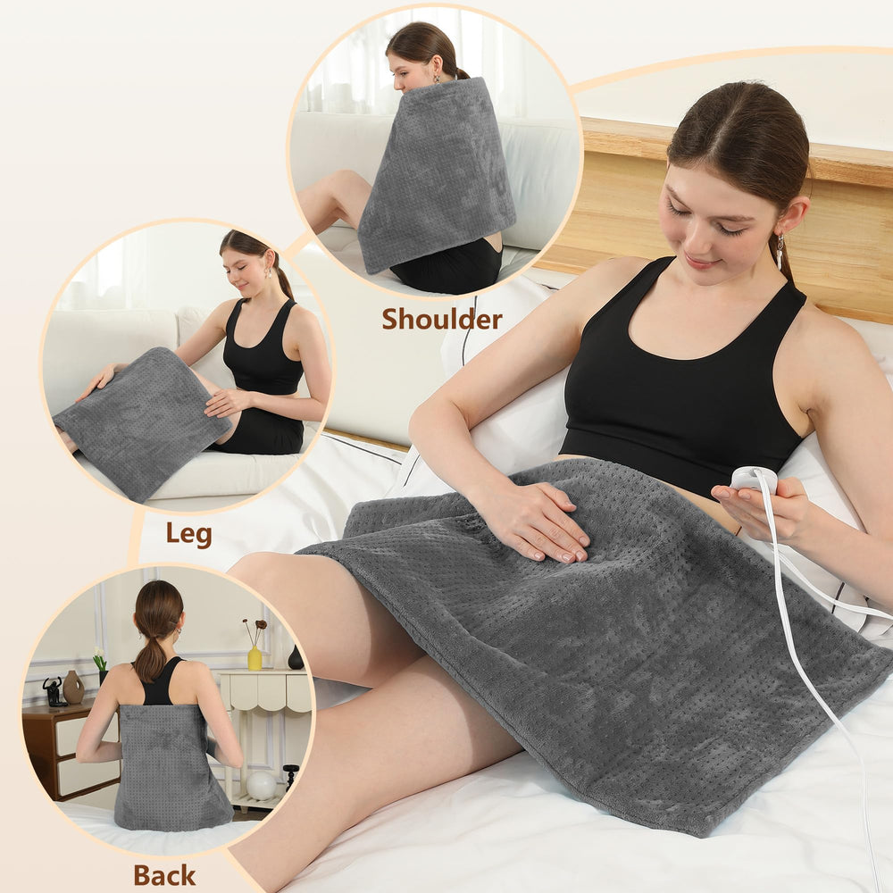 ESTINGO heating pad features double-sided ultra-soft flannel for skin-friendly comfort.
