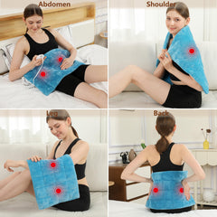 ESTINGO weighted heating pad massage side view highlights soft flannel and calming vibration