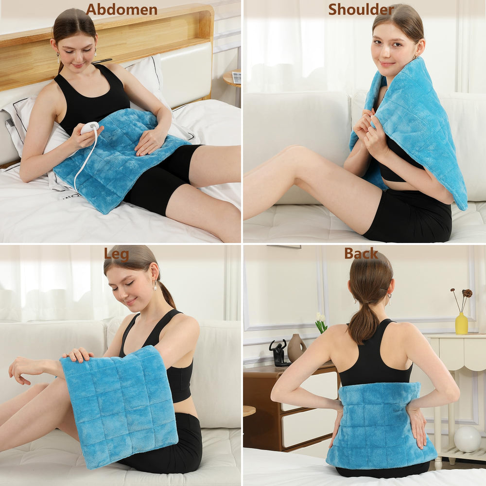 ESTINGO weighted heating pad placed on the neck for steady heat and comfort.