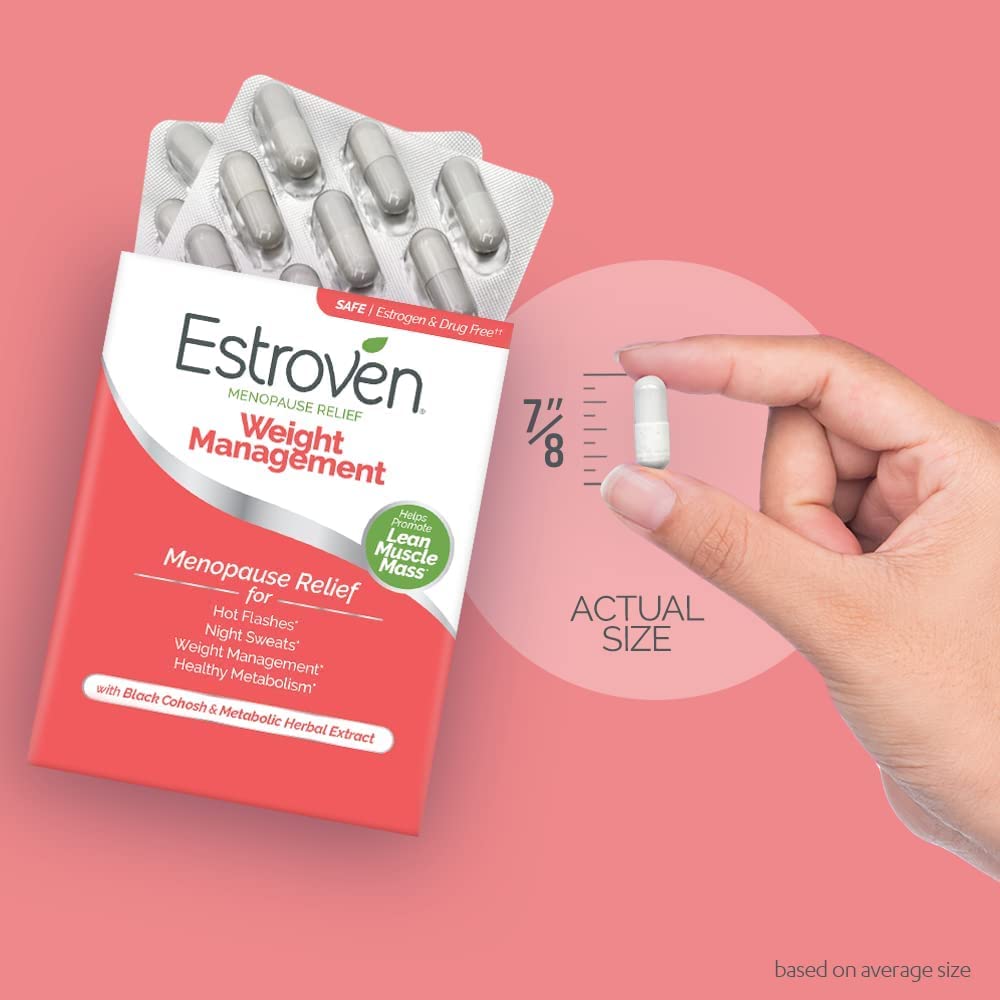 Estroven Weight Management capsules demonstrating drug-free support.