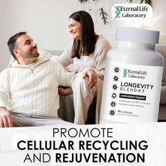 Eternal Life Laboratory Longevity Blend 3 usage scene with glass of water.