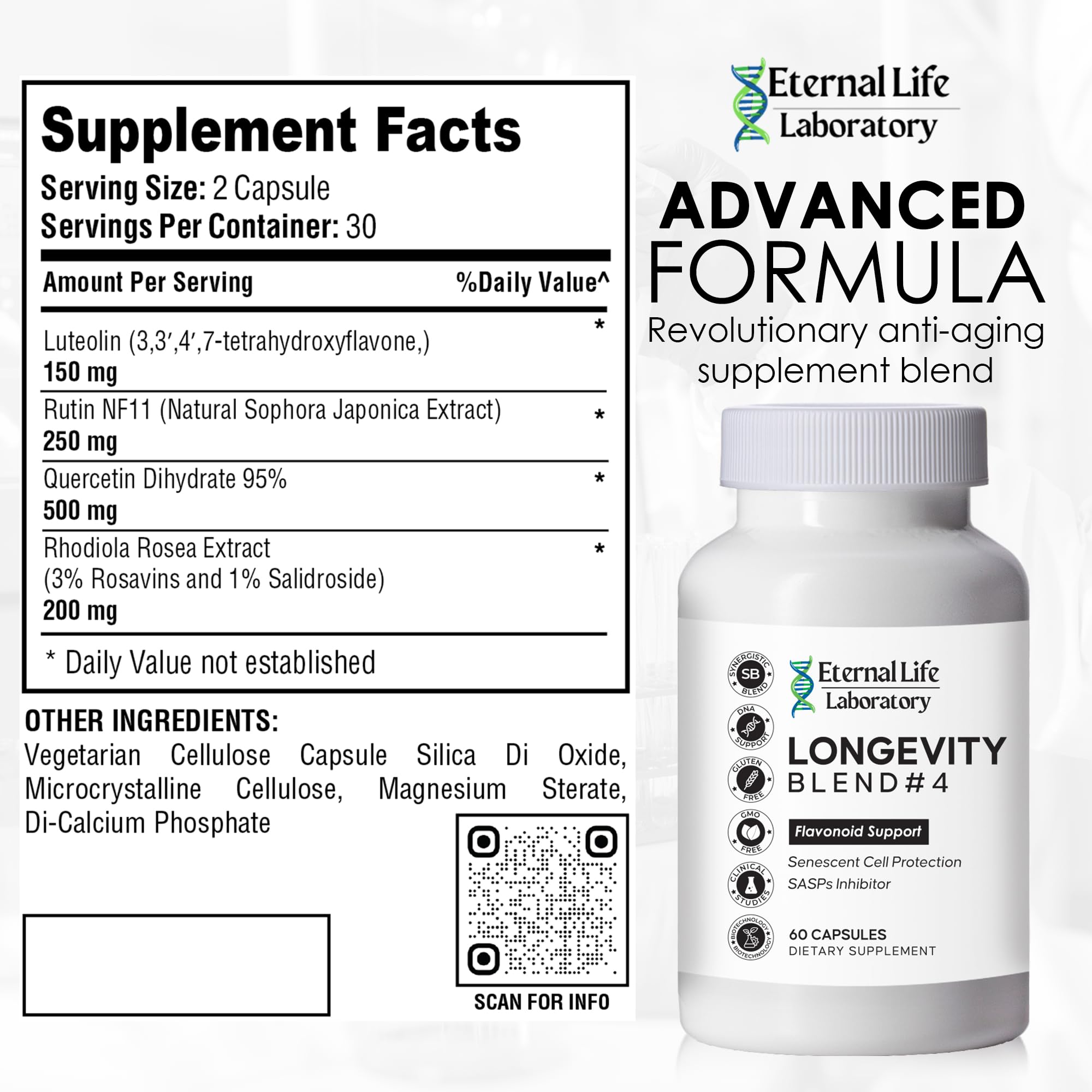 Quercitin rhodiola luteolin rutin capsules close-up highlighting quality ingredients.