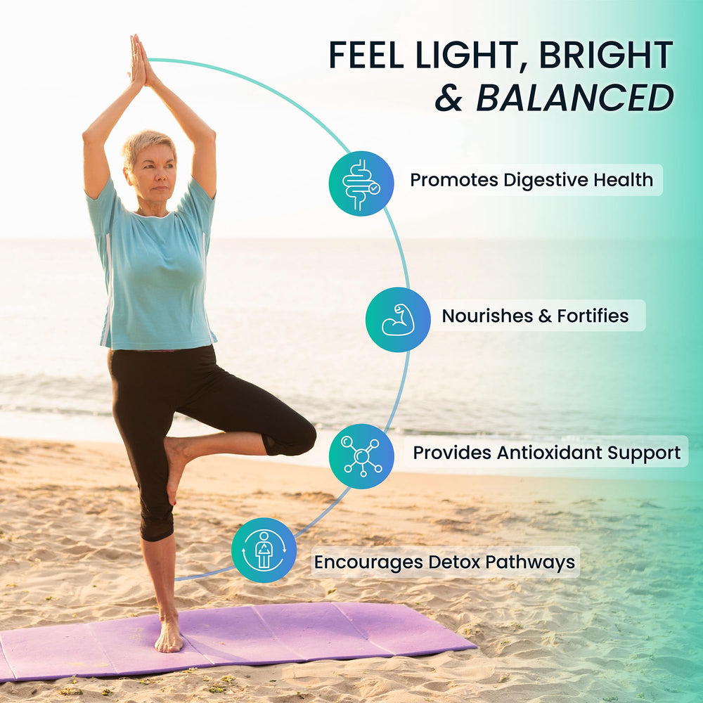LiverLight Detox packaging box showing gluten-free and dairy-free claims.
