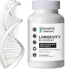 Eternal Life Laboratory NAD+ bottle front supports energy and longevity.