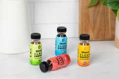 12-pack display box of Ethan's Organic Clean Energy Shots for easy stocking.