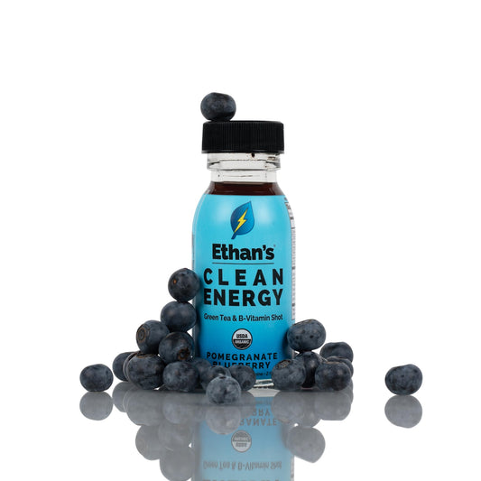 Pour Ethan's energy shot into a glass for a quick fruit-powered boost.