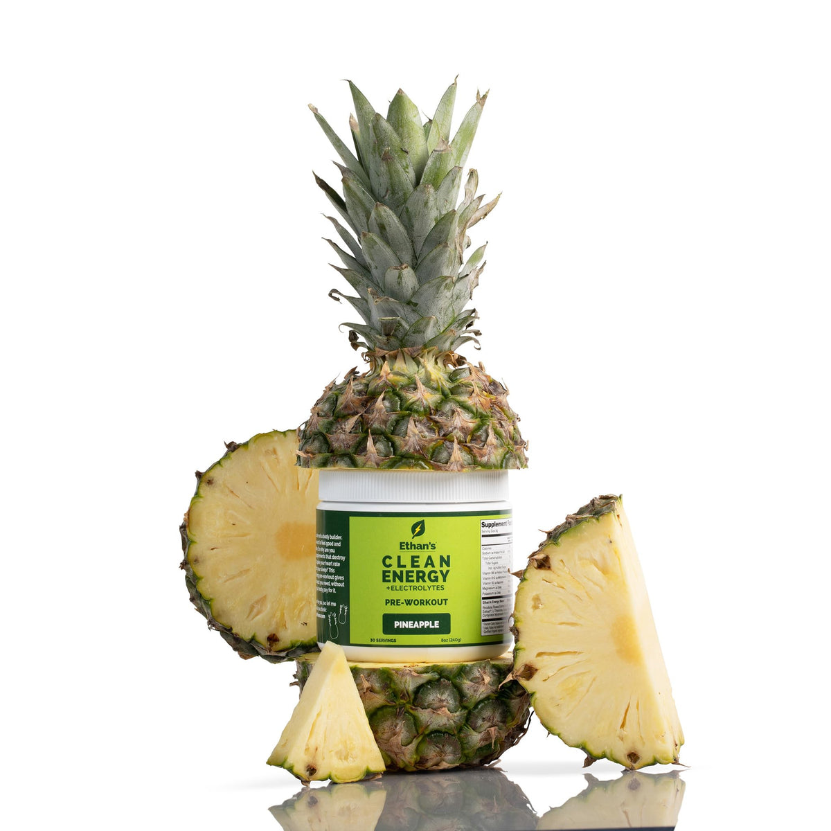 Ethan's Feel Good preworkout pineapple tub—sustained energy for workouts.