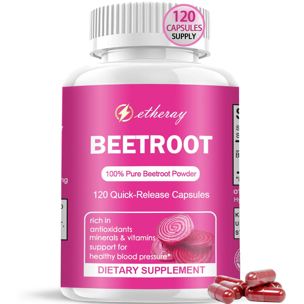 Etheray Beetroot Capsules bottle for daily vegan wellness.