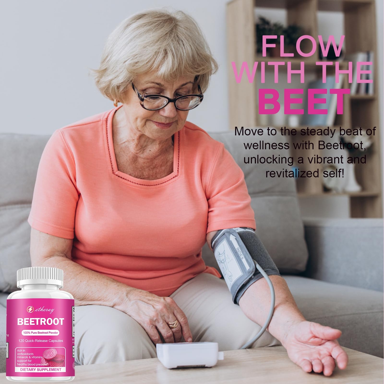 Beetroot capsules beside water for easy daily intake.