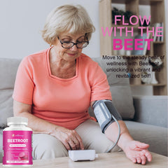 Beetroot capsules beside water for easy daily intake.